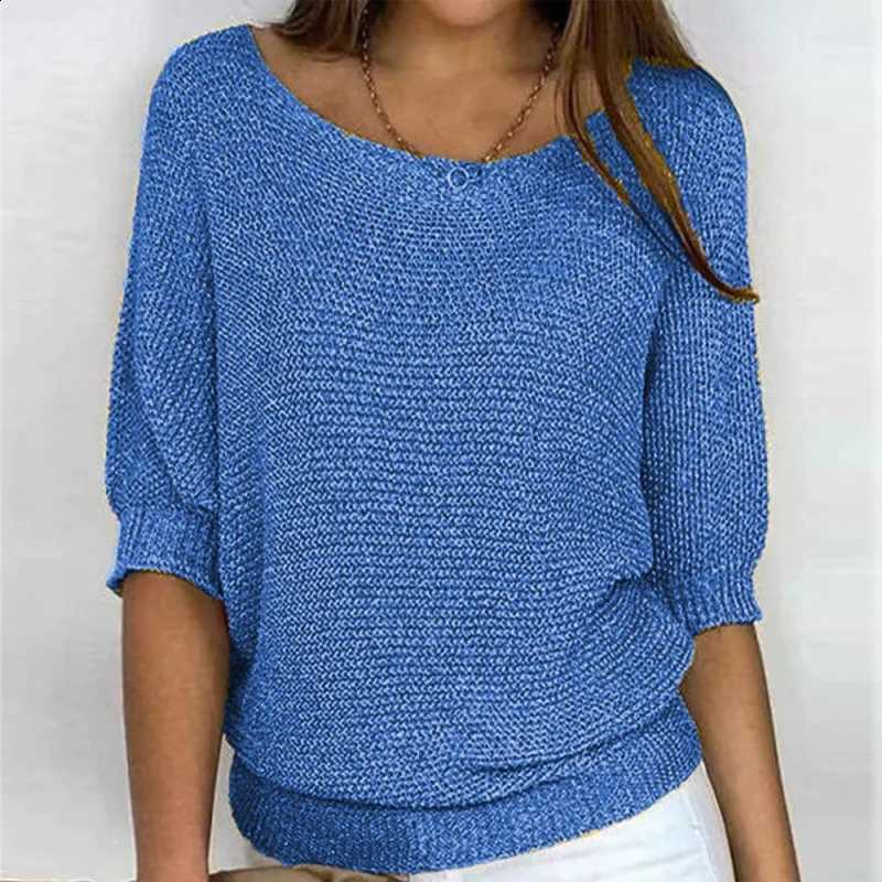 Knitted Women O Neck Sweater Elegant Commuter Half Sleeve Loose Fit Pullover Tops Spring Summer Casual Fashion Knitwear Colorful J260916