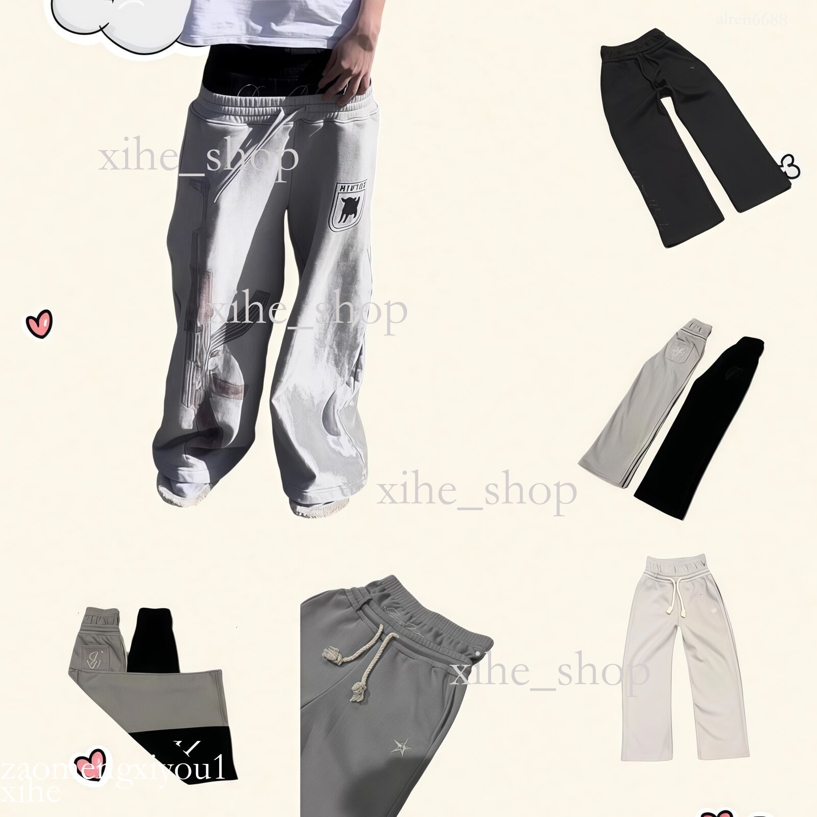 Men's Pants Y2K Solid Color Sweatpants Double Waisted Embroidered Pattern Streetwear Men Women Casual Baggy Unisex Wide Leg Joggers
