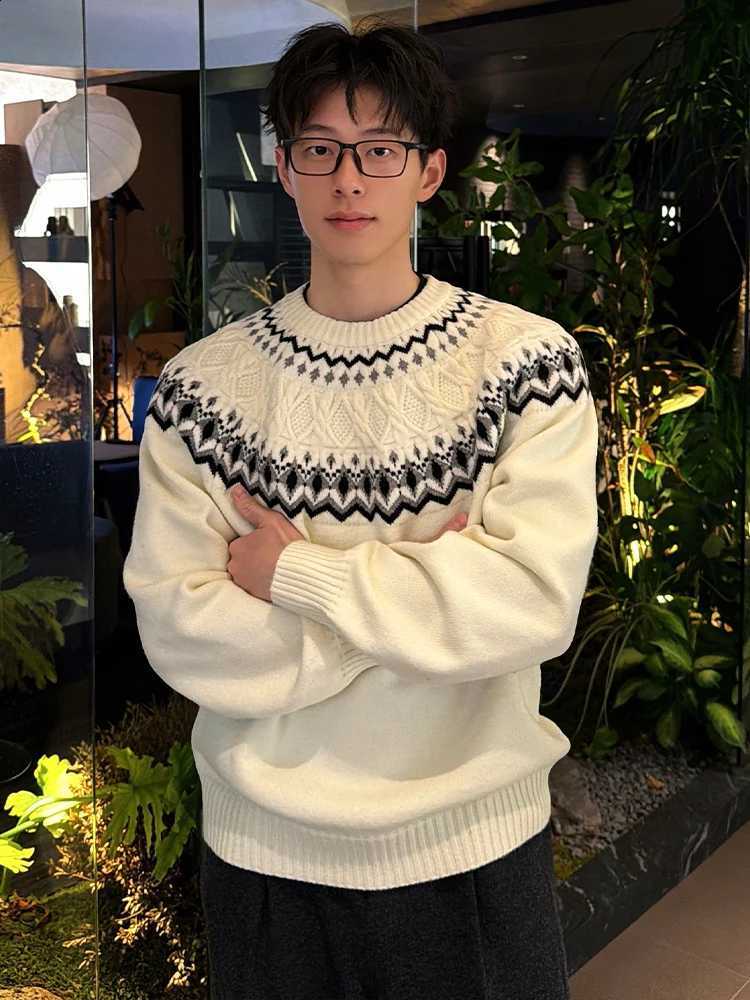 Knit American Isle Style Fair round Neck Sweater Men's Autumn Winter Outerwear Inner Match Lazy High Sense Knitted Shirt J260916