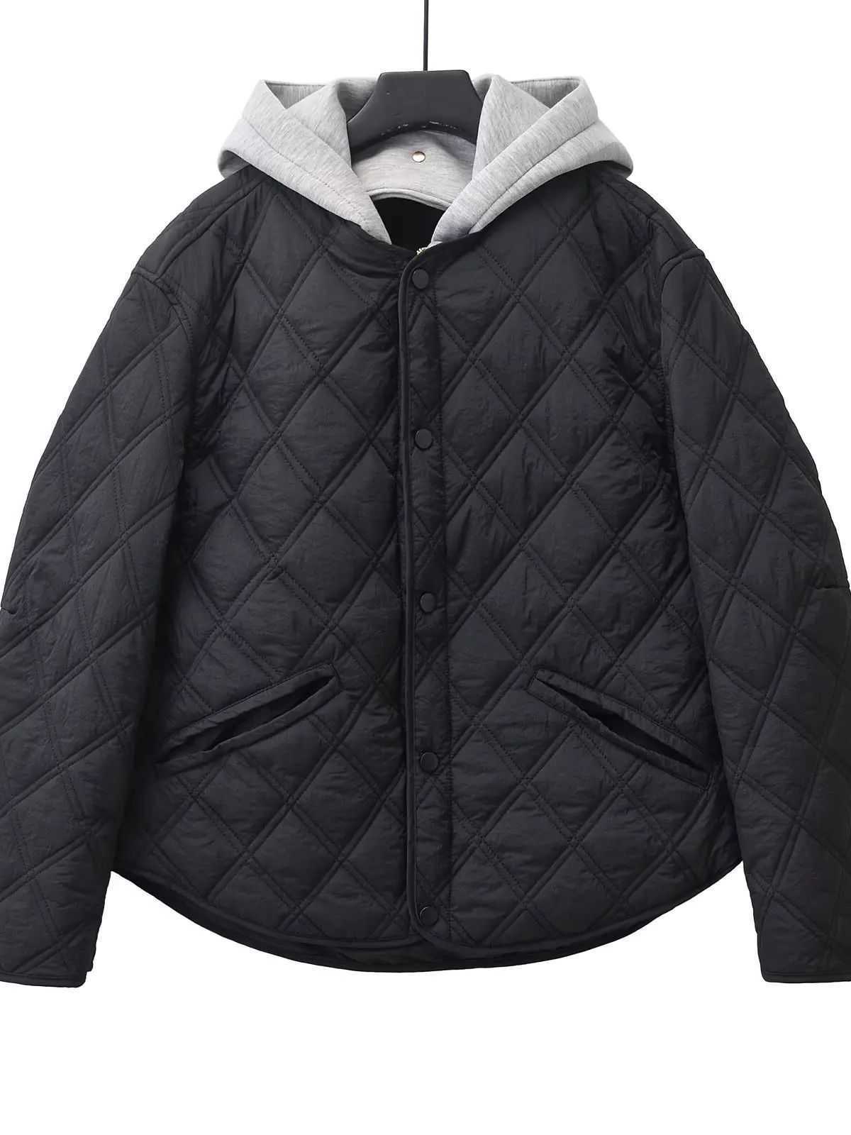 Winter 2026 Autumn New Fashion Women's Casual Hooded Solid Black Padded Bomber Coats Female Basic Quilted Loose Parkas Jackets H260917