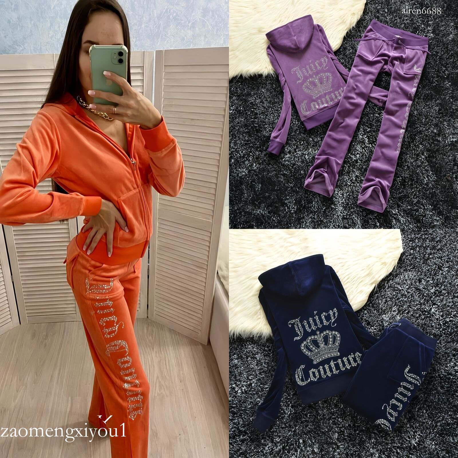 Juicy Velvet Fabric Tracksuit Women's Tracksuits Pant Suits Classical Velour Suit 2025 Autumn Women Track Hoodies and Pants Two Piece Set