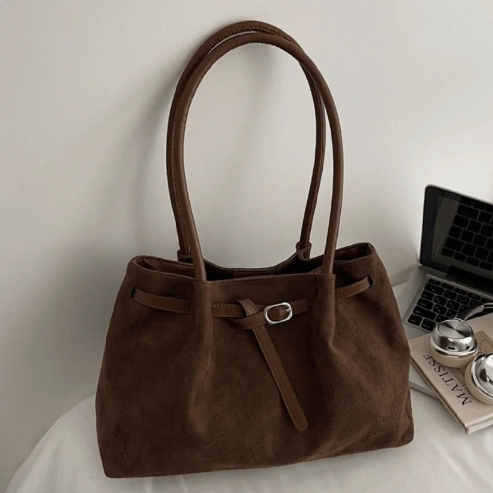Elegant Suede Shoulder Bag Large Capacity Solid Color Handbag Retro Available in 4 Colors Commuting Tote Bag SchoolTravelWork 260916