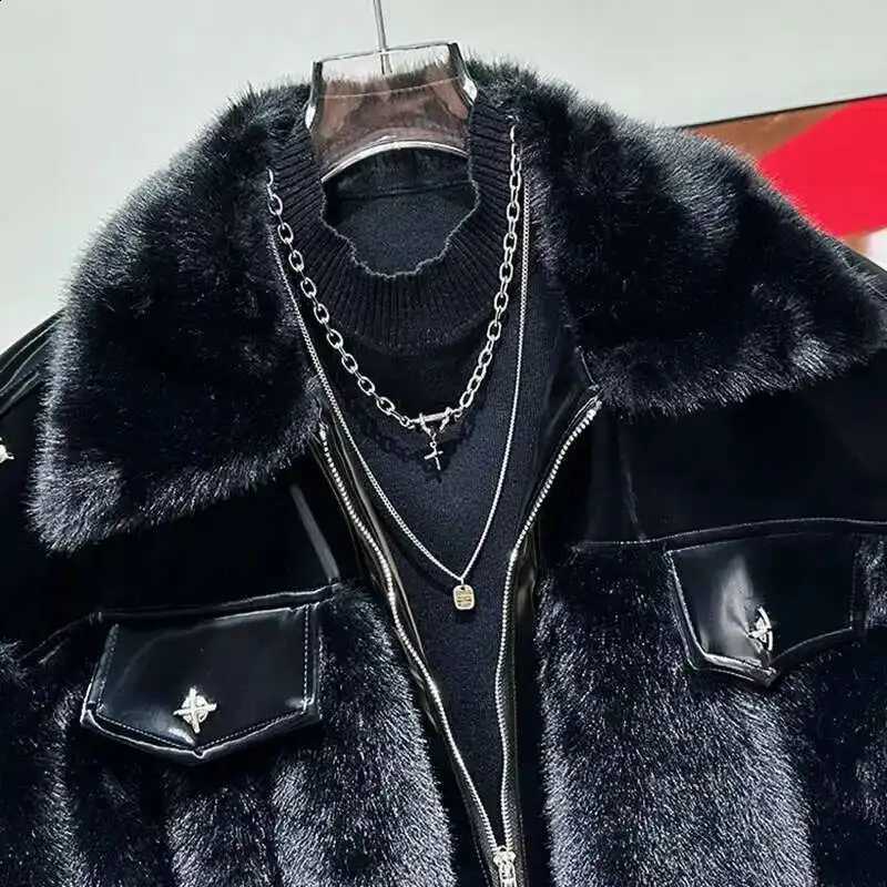 Jacket Fashionable Patchwork Men's Parka Cotton Faux Mink Fur Thickened Autumn Winter 2024 Solid Color Warm Tops CDFR5 W260915