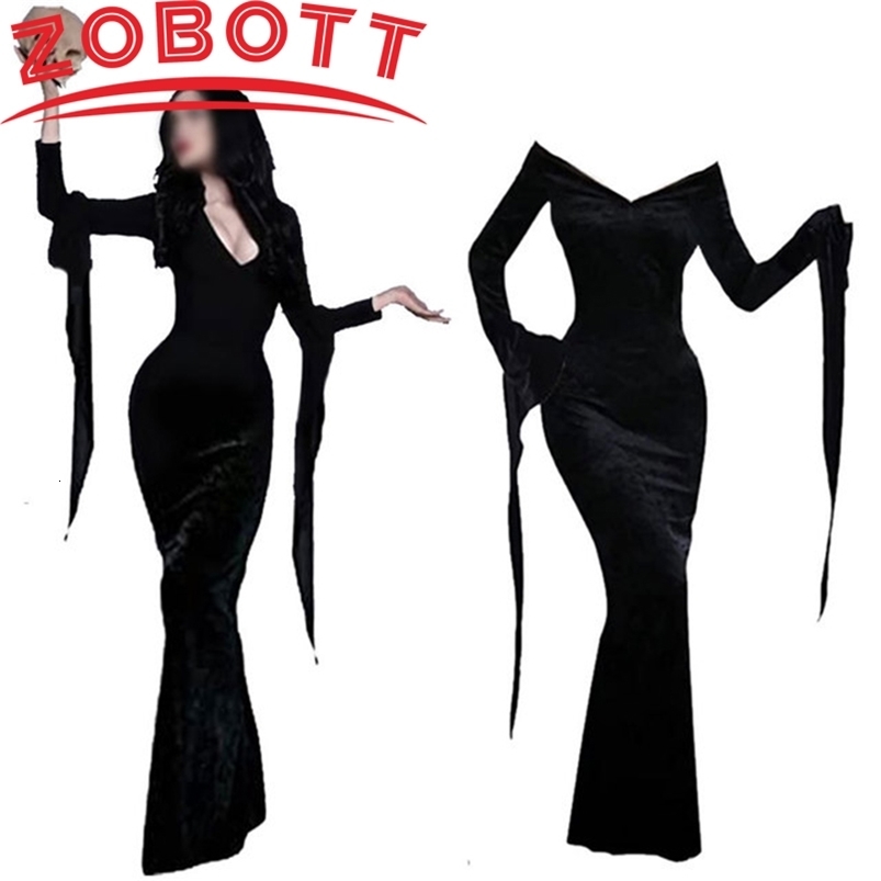 Womens Gothic Ghost Vampires Dress Morticia Addams Cosplay Costume for Women Halloween Cosplay Costume 260917