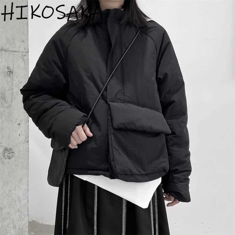 Harajuku Streetwear Punk Black Parkas Stand Collar Irregular Pocket Warm Coats 2024 Winter Casual Fashion Long Sleeve Jacket H260917