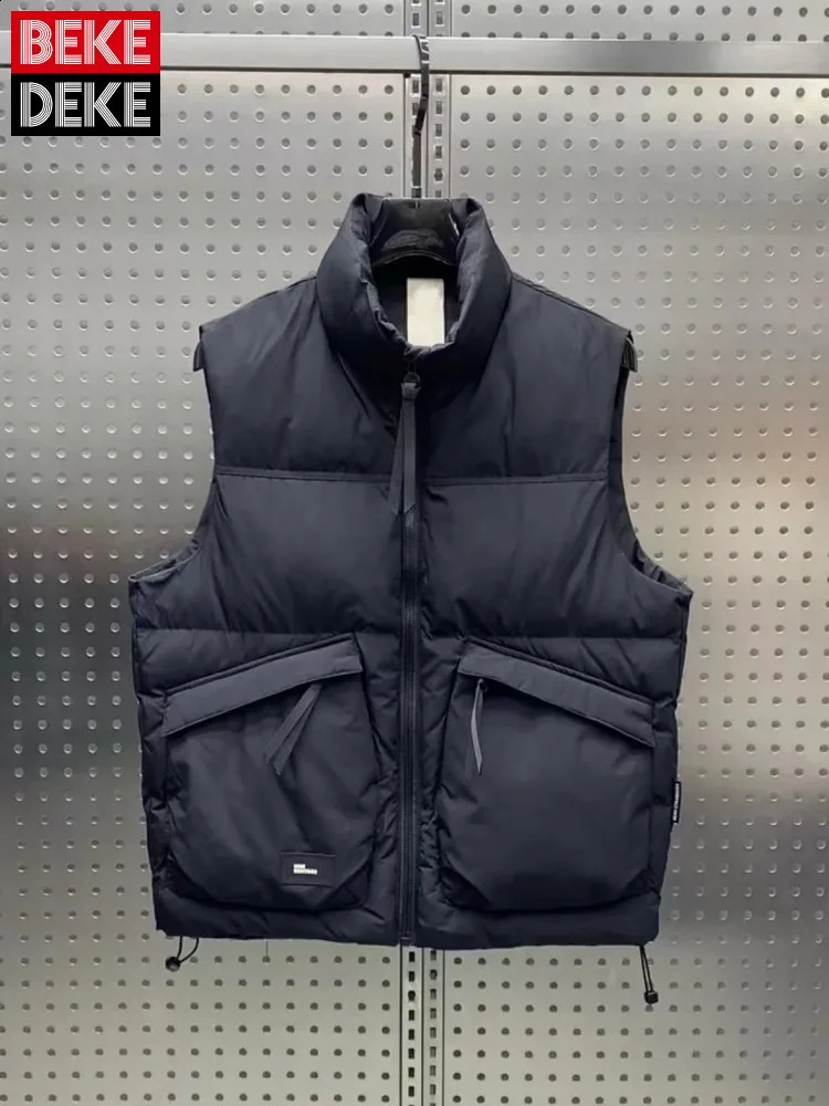 Stand Collar Solid Color Winter Mens Sleeveless Down Jacket Zipper Fashion High Street Cargo Casual Vest Warm Waistcoat Male 260916