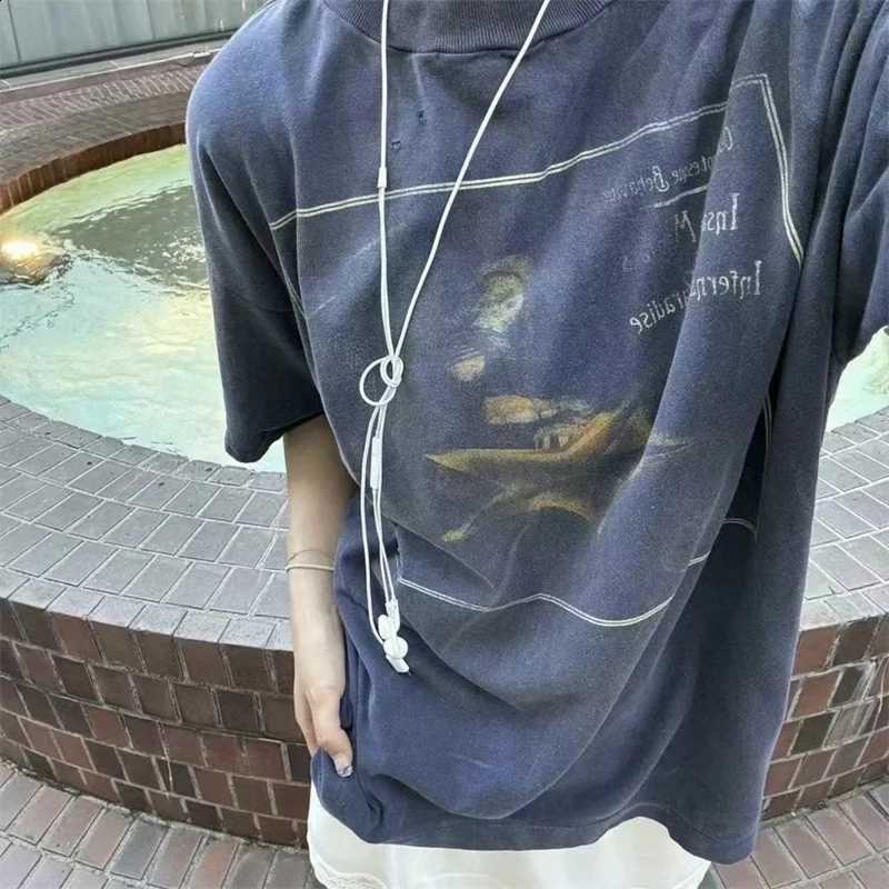 2025ss SAINT Vintage Washed High-quality Men's And Women's Short Sleeved T-shirts With High Street Oversize Cartoon Printing Top X260916