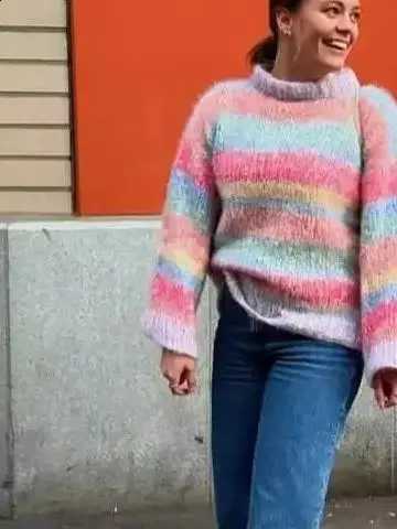 women's Autumn and winter long sleeved round neck striped new loose soft straight sleeve mohair regular style college style 2024 J260916