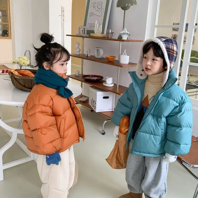 Children Boys Short Thick Parkas Standing Collar Silk Floss Bread Jacket for Boy Girl Letter Warm Solid Toddler Boys Winter Coat260916
