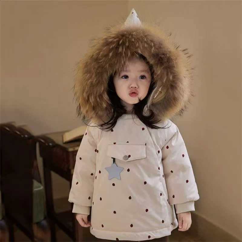 Winter Jacket New Kids Girls Big Fur Collar Windproof Warm Thick Cotton Coat Toddler Baby Girls Clothing Outerwear Coat 80-120CM J260917