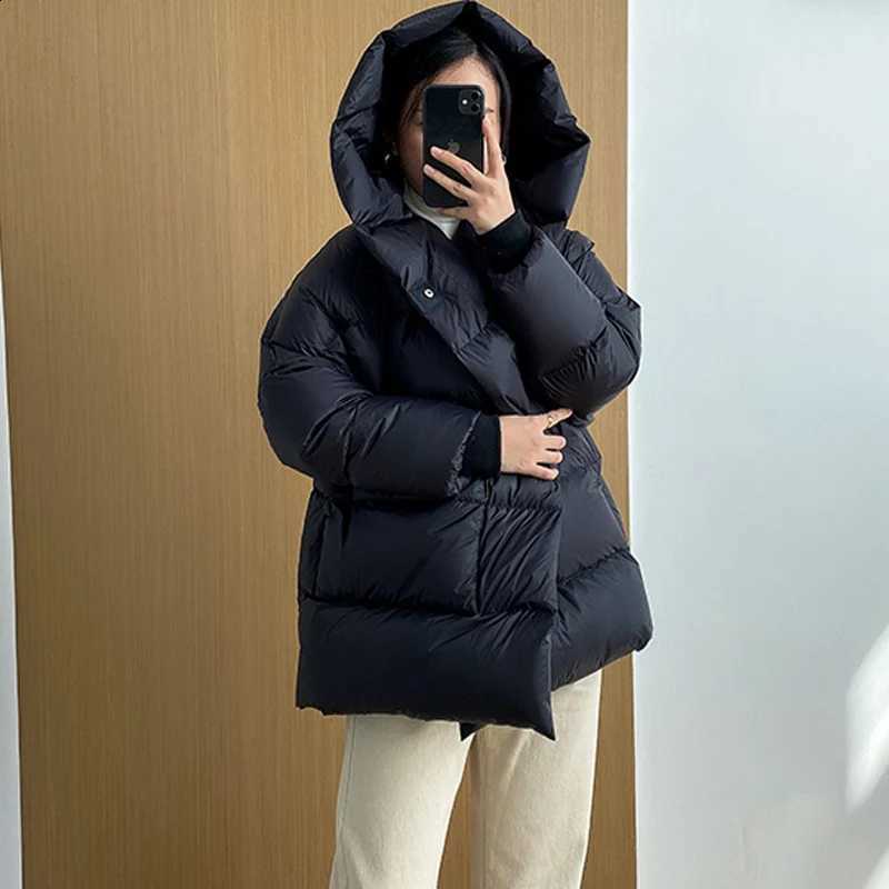Winter Down Coat Women Janveny 2026 Thick 90% White Duck Down Jacket Short Soft Solid Color Loose Plus Size Hooded Female Parkas J260917