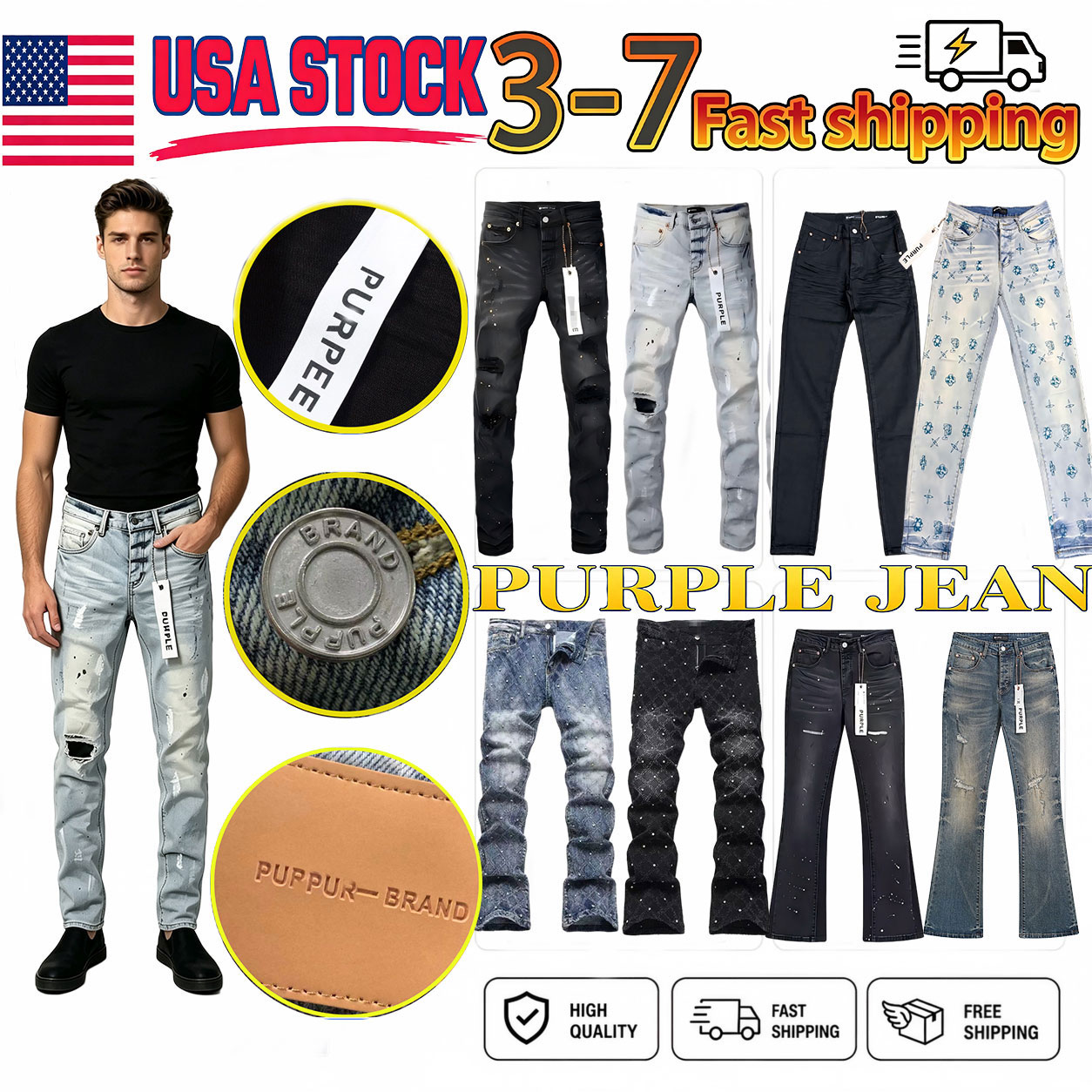 Purple shirt designer Designer Flared Jeans Men Jean shorts Pants High end Quality Straight Design Retro Streetwear Casual motorcycle Sweatpants Jog