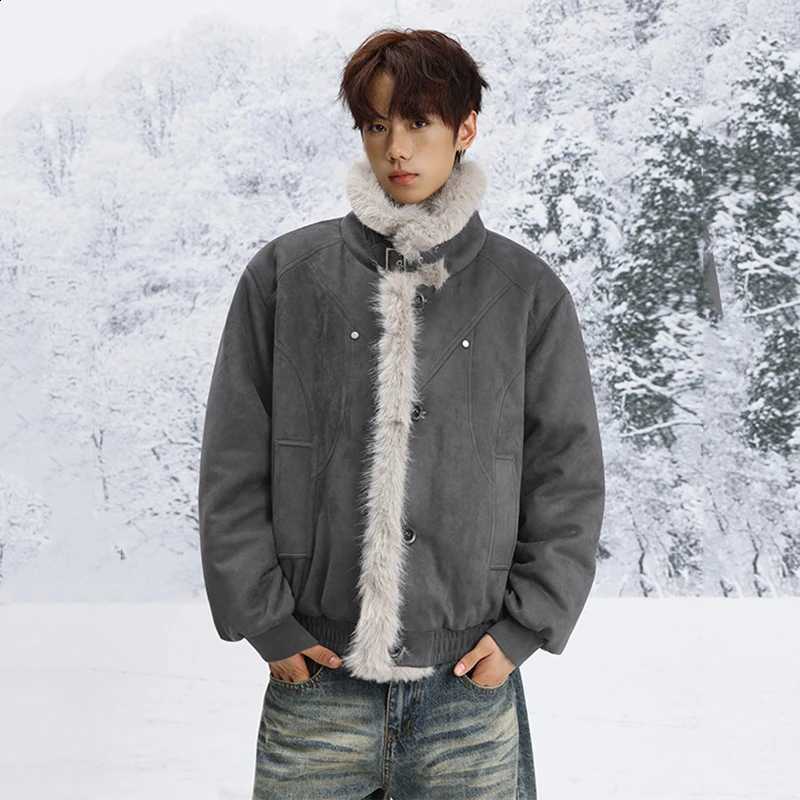 Fur Niche Faux Design Men's Jackets Patchwork Stand Collar Solid Color Single Breasted Loose Thick Suede Male Coats RT56Y W260915