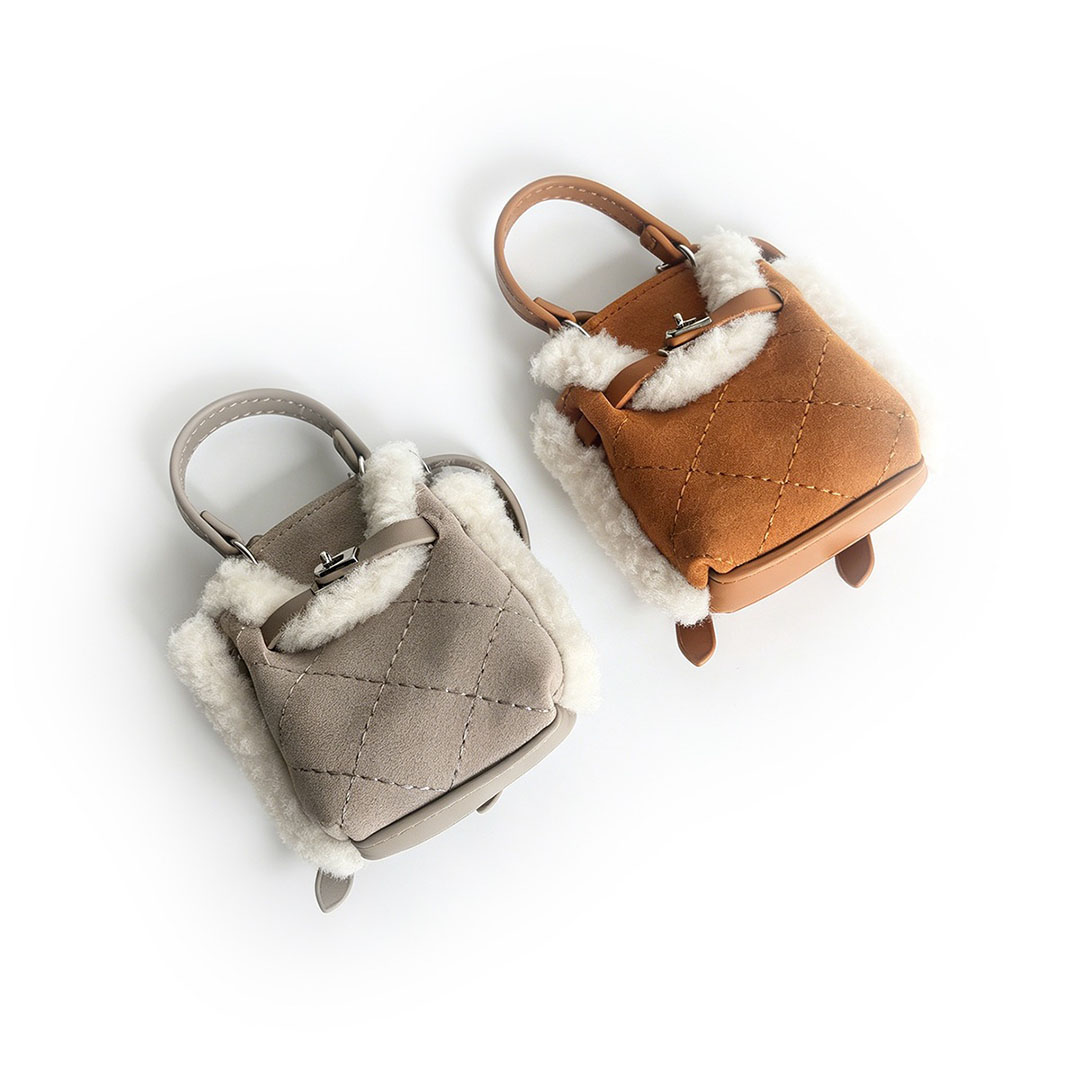 Designer Winter Wool Decorative Mini Handbag Keychain Diamond Quilted Suede Leather Small Top Bag Pendant Cute Doll Bag Pendant Wholesale