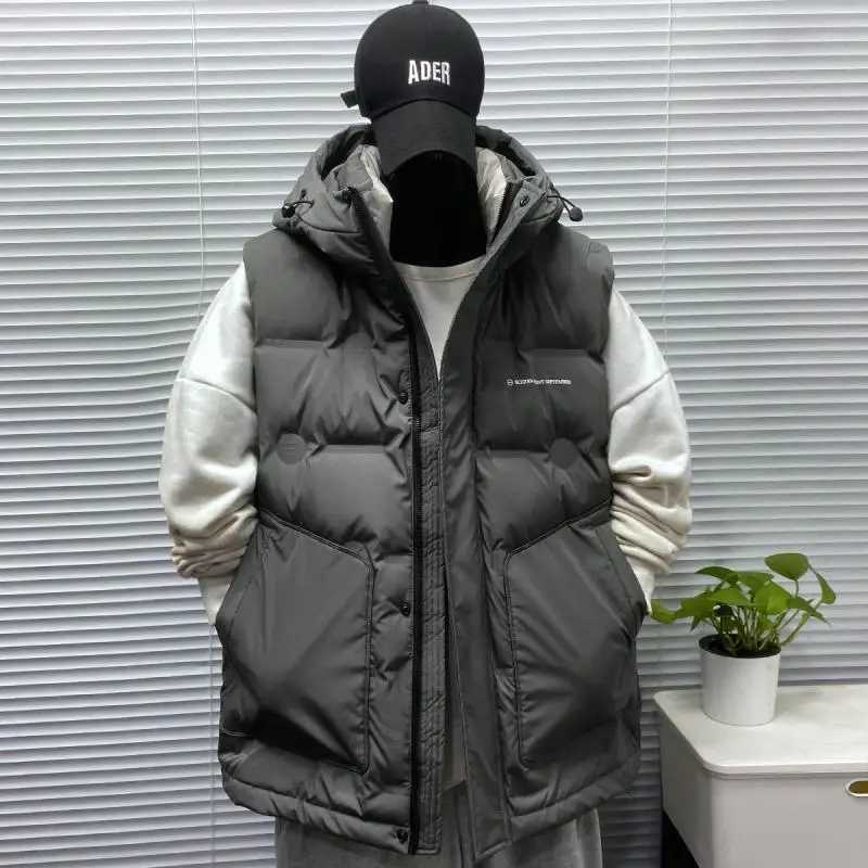 Loose Fit Hooded down Cotton Vest Large Size 300 Pounds Men's Autumn Winter Thick Warm Sveless Jacket American Casual Style Q260917