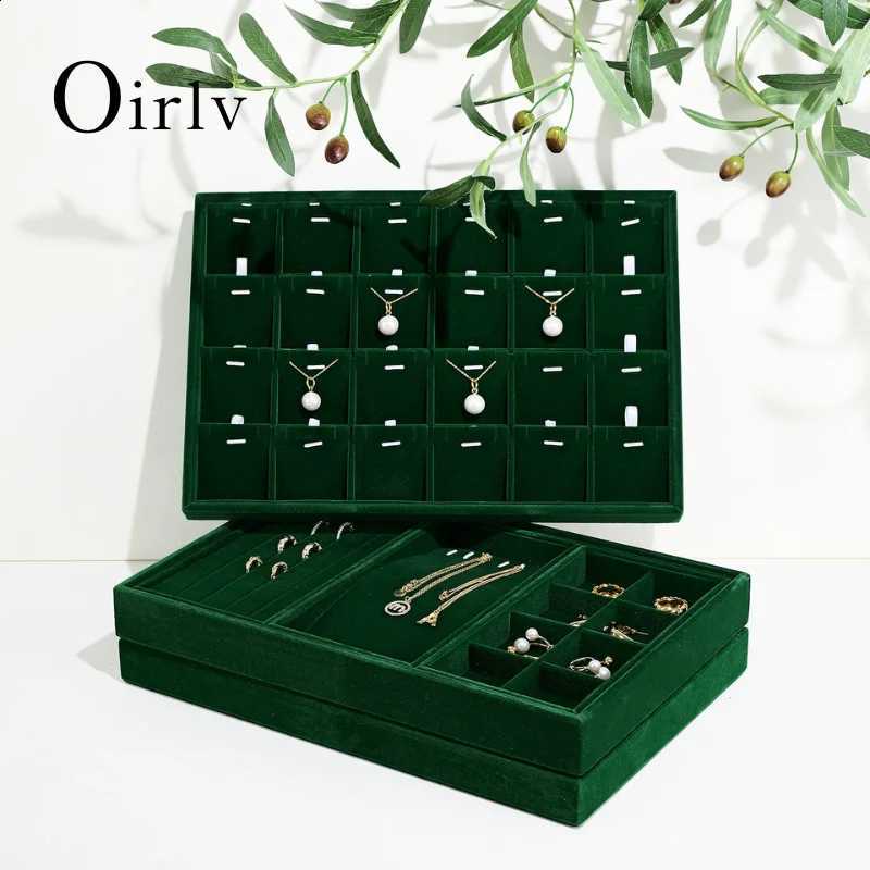 Green Velvet Jewelry Display Emerald Storage Trays Set Mti-grid Organizers for Display Rings Necklaces Earrings Jeweler Retail N260916