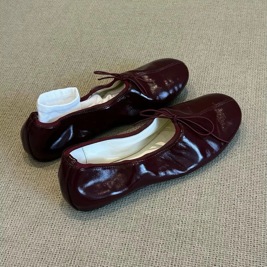 UltraSoft Leather Ballet Flats Womens Casual SlipOn round Toe Flat Bottom Leisure Shoes Butterfly Knot Foldable Flat Heel 260917