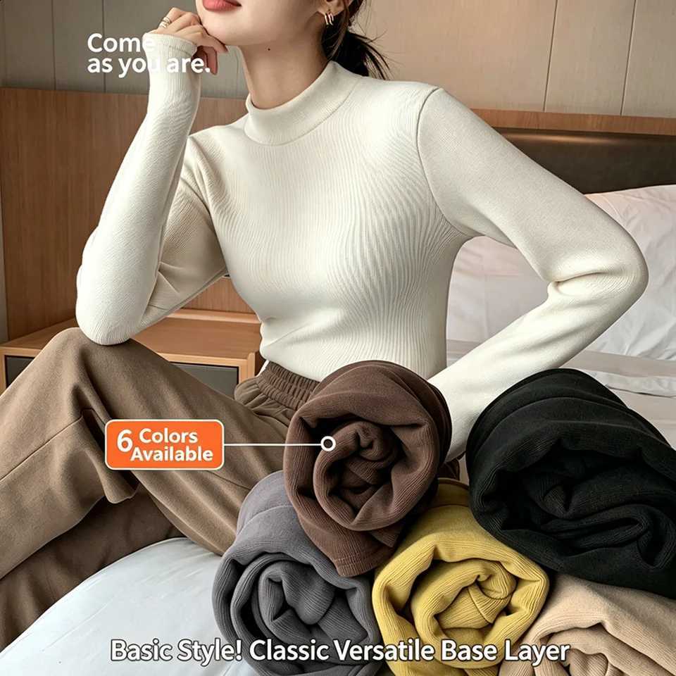 Women's Winter Lamb Fleece Base Shirt Tops with Thickened Fleece Heated Underwear Autumn Long Sleeved T-shirt Warm Clothes H2609161