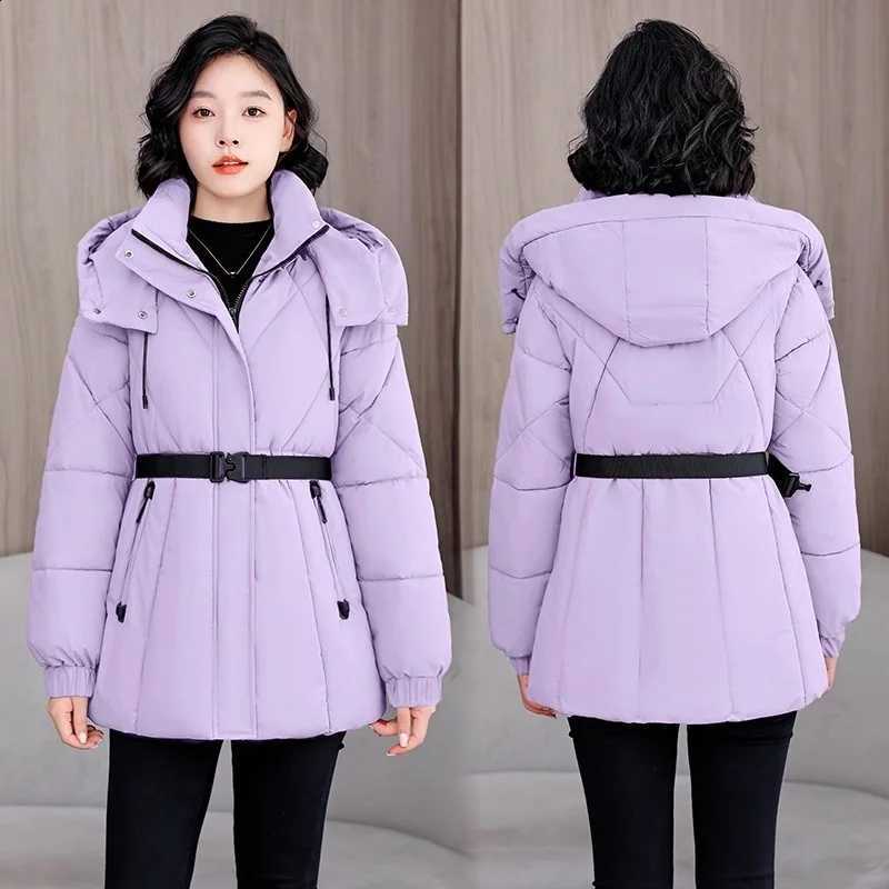 Trendy Korean Style Women's Parka Oversize Cotton Jacket with Removable Hood Waist Design Thick Warm Winter Coat W1765 H260917