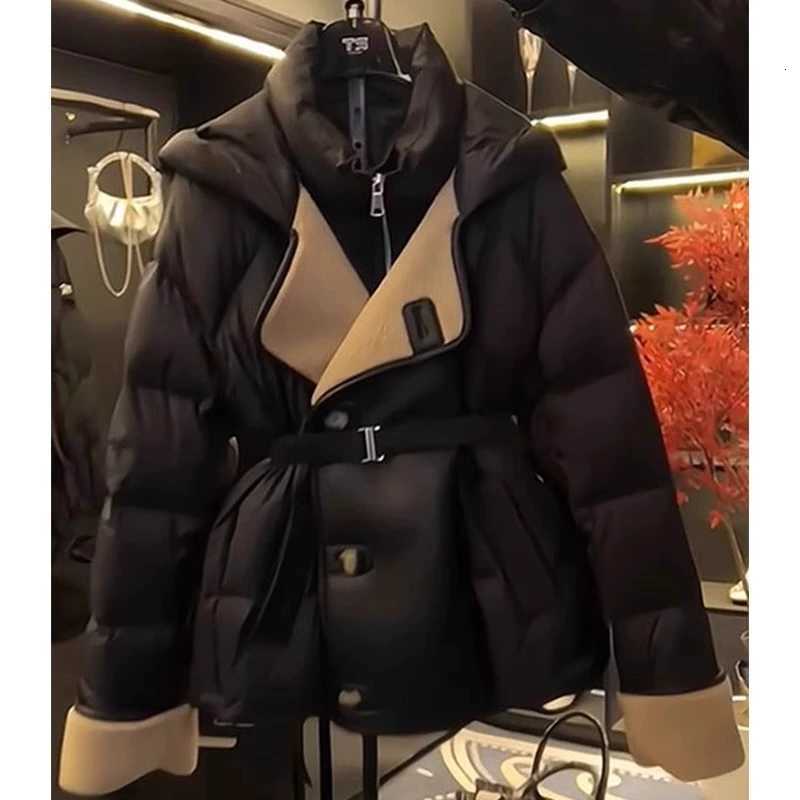 Coat Hooded Cotton Women's Black 2026 Winter New Top Slim Waist Parkas Padded Casual Jacket Chic Long Sleeve Windproof Outerwear H260917