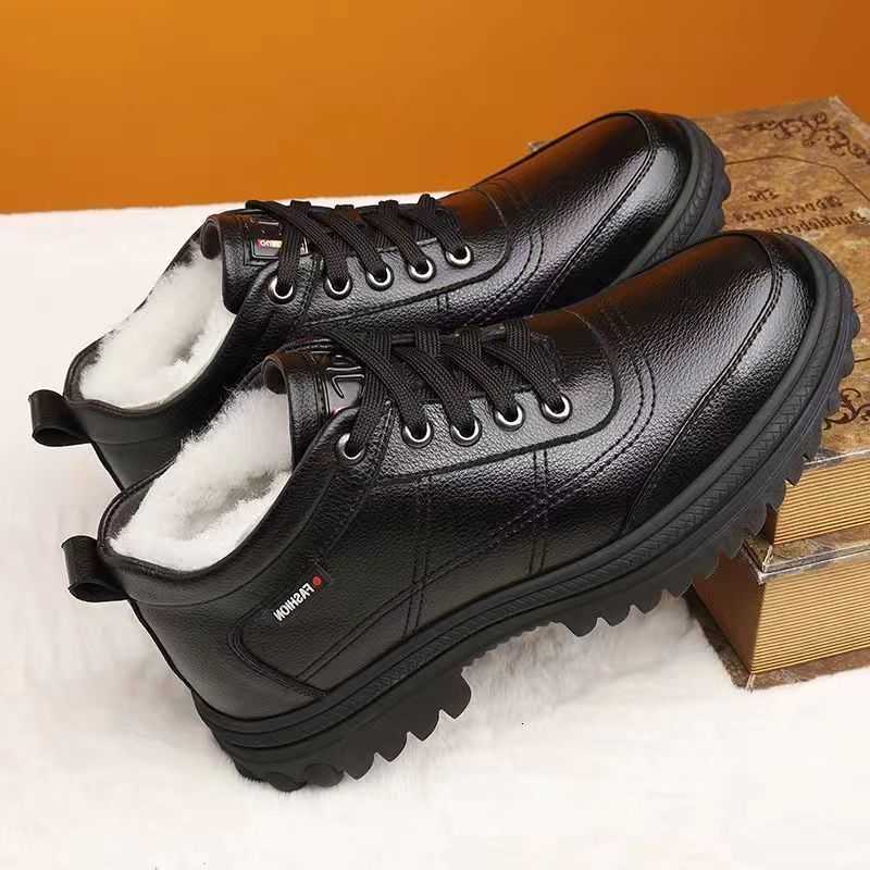 2025 Winter Men's Business Casual Leather Shoes Men's fa1 High-Top Boots Casual Lace-up Single Leather Cotton Shoes D260917