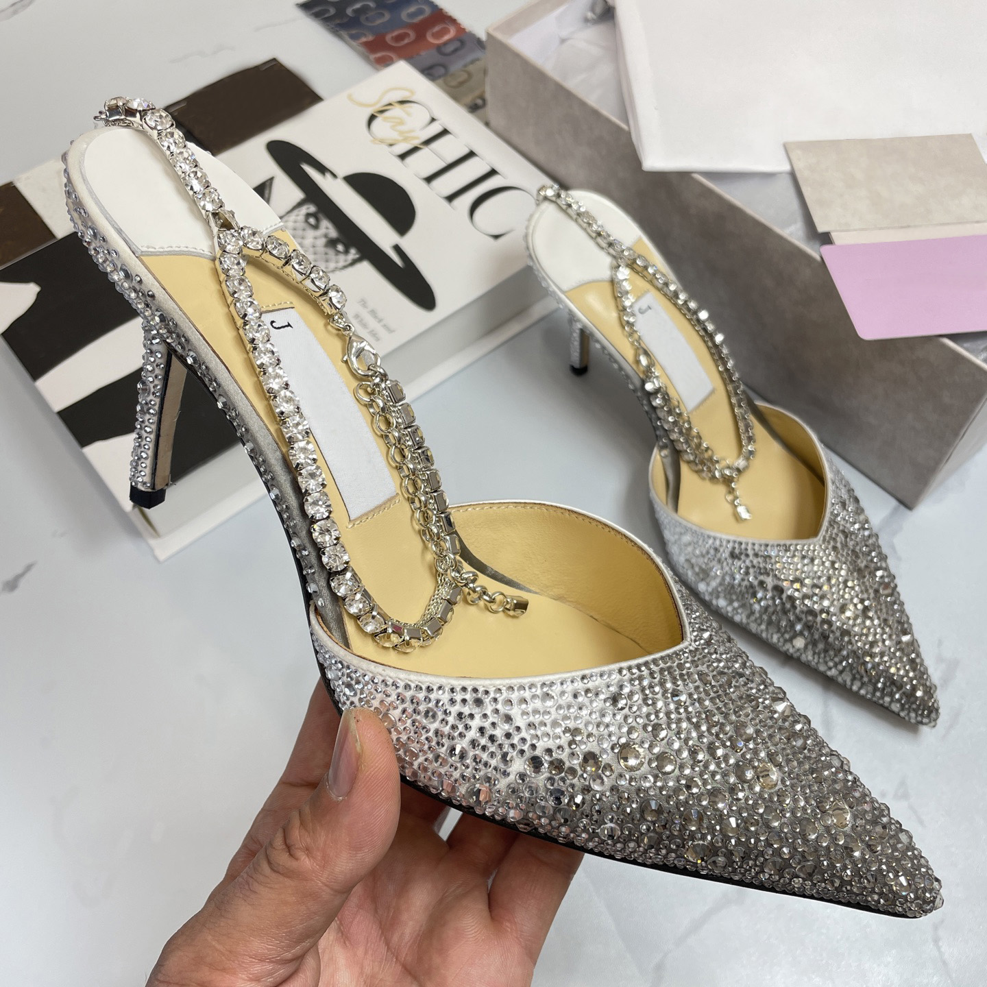 sandali firmati da donna stiletto Lettera sandali con diamanti 8,5 cm 12A specchio scarpe in vera pelle scarpe da donna con tacco alto di lusso scar