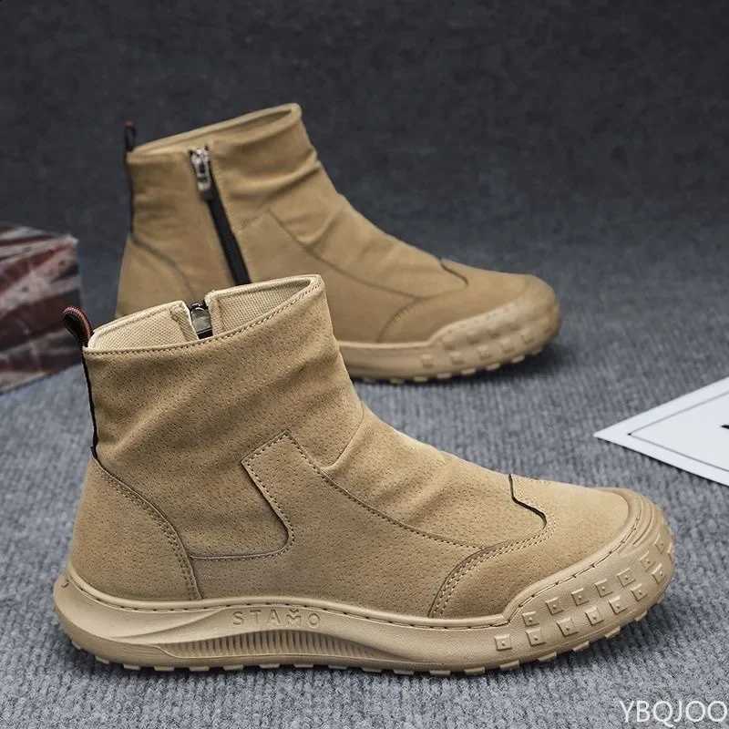 New autumn breathable Men Ankle Boots High Top fa1able versatile Men shoes Zipper minimalist Men's Boots D2609171