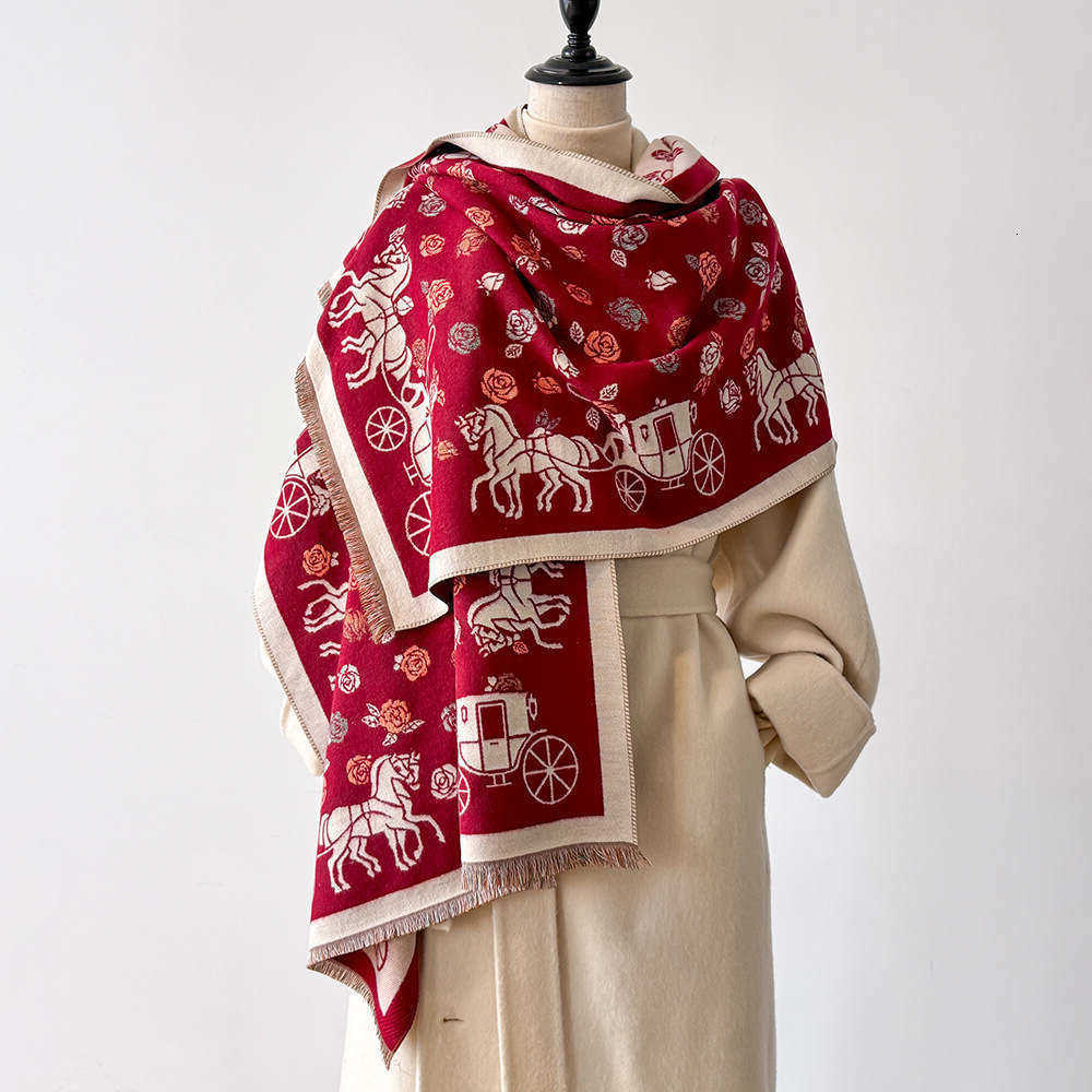 New Winter Shawl Elegant Carriage Horse Flowing Years Imitation Cashmere Scarf For Women Thickened Warm Cold-Proof Neck Warmer S260917AFHQ