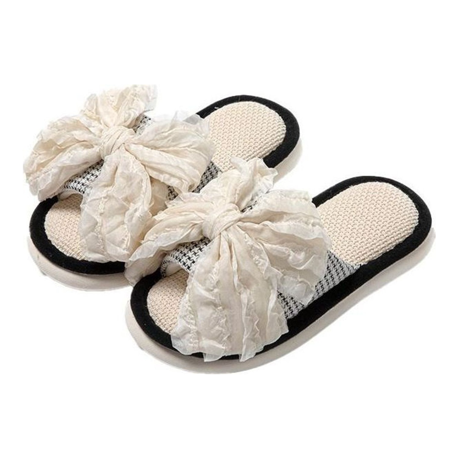Bow Linen Open-Toe Slippers Women, Breathable Cotton Hemp Indoor House Slides, Casual Summer Bedroom Sandals Girls, Wholesale Bulk