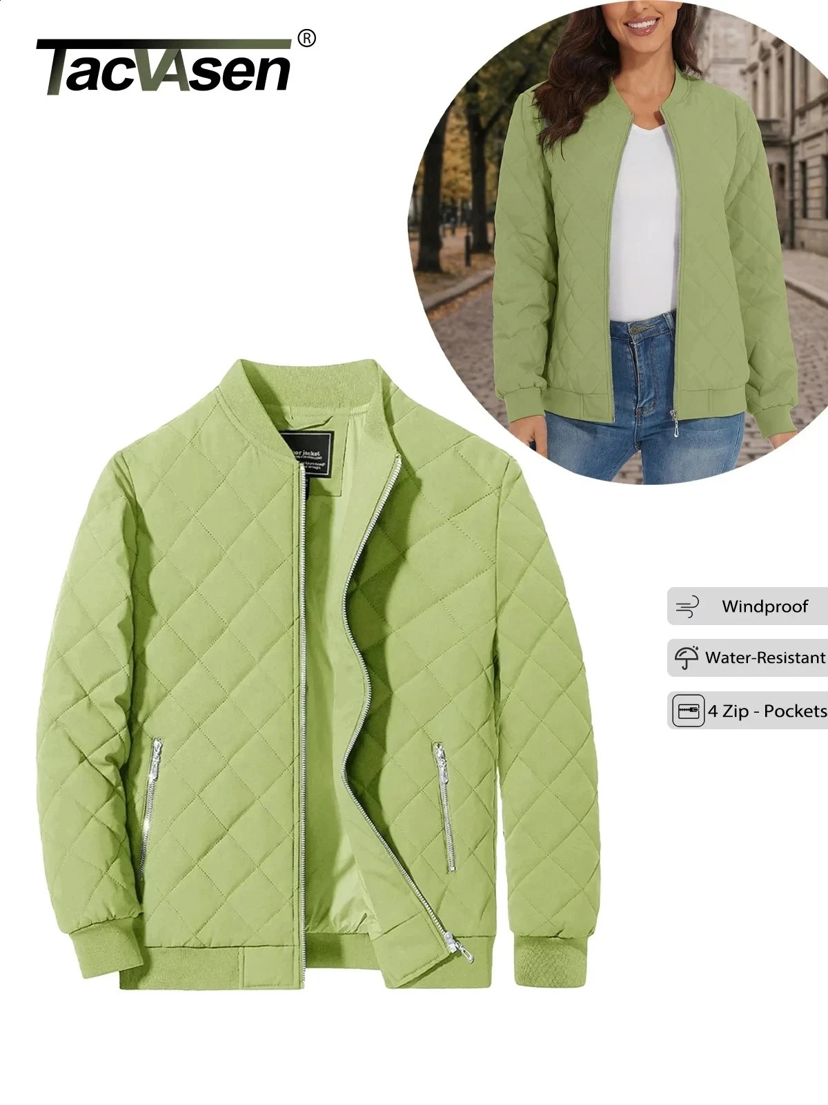 TACVASEN Padded Warm Jackets Womens Fashion Retro Pilot Jacket Diamond Quilted Coats Full Zip Up Pockets Casual Outwear260917