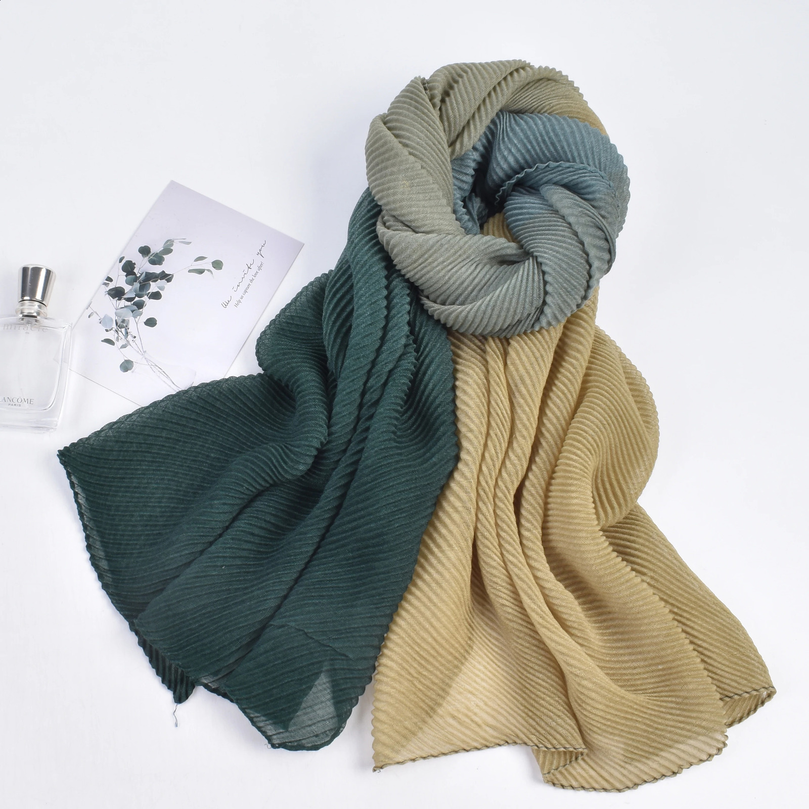 Autumn and Winter High Quality Balinese Yarn Twill Wrinkled Long Scarf Breathable Pleated Wrapped Shawl 260916