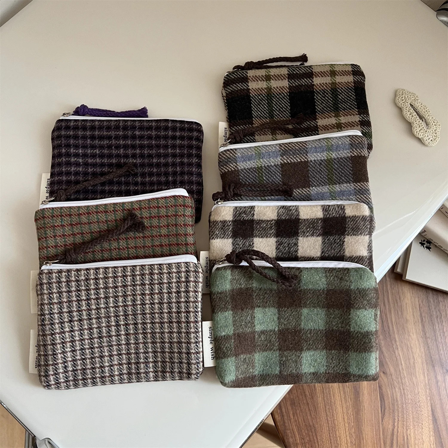 Retro Plaid Cosmetic Bag Women Makeup Mini Zipper Pouch Lipstick Storage Coin Purse 260917