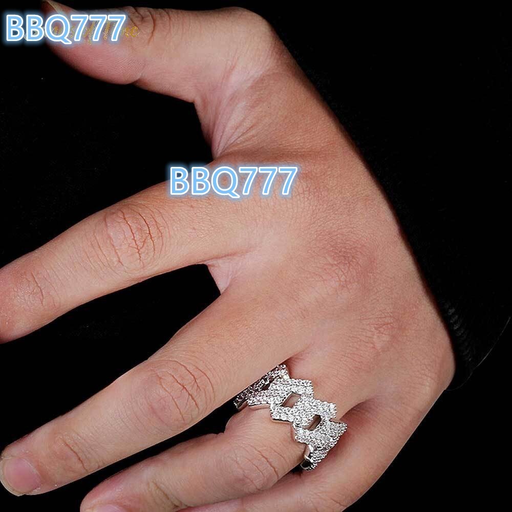 Geometric Diamond Shaped VVS Moissanite Cuban Ring 925 Sterling Silver Plated Custom Hip Hop Rapper Streetwear Bling Band