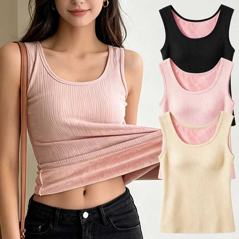 2Pcs/Set Winter Warm Plus Velvet Tops For Women Fleece-lined and Thickened Thermal Sleeveless Vest Female Solid Color Undershirt H2609161