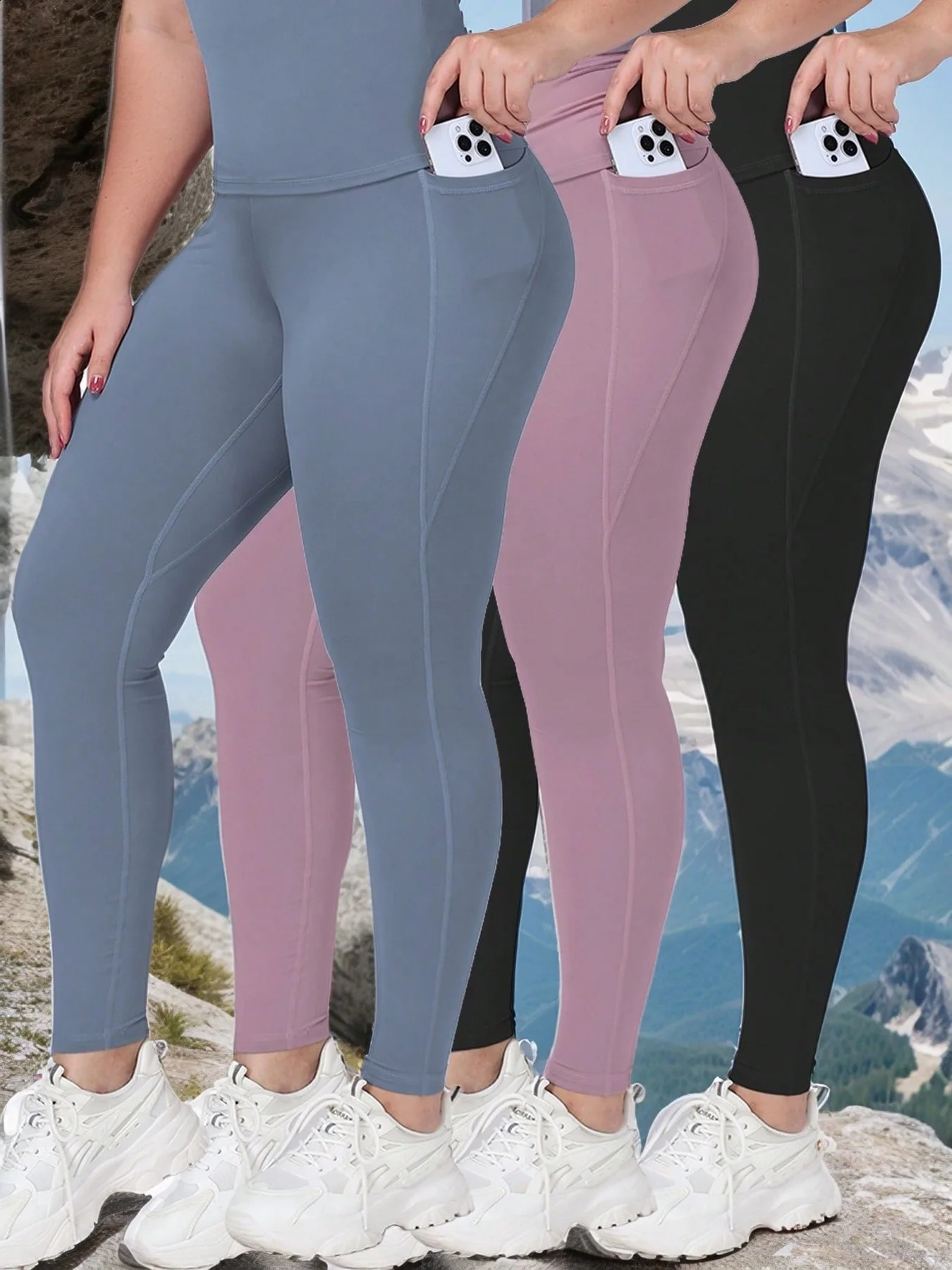 Women Leggings With Pockets Solid Color High Waist Butt Lifting Workout Tights Slim Elastic Pants Casual SportWear 260917