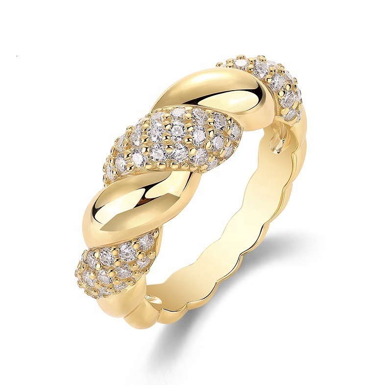 Luxury Gold Plated Moissanite Twisted Pave Jewelry, Elegant Personality Gift, Suitable for Women's Wedding Party Fashion Ring
