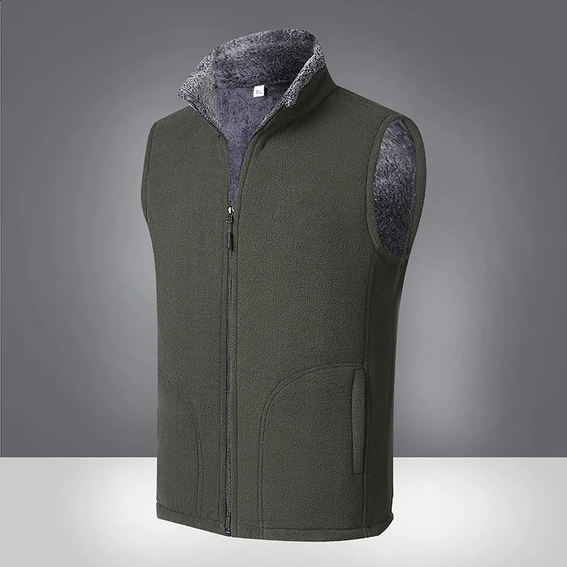 Men's Woolen Fleece Coat Vest Loose Windproof Outdoor Warm Plush Casual Stand Collar Full Zipper Sleeveless Waistcoat 260916