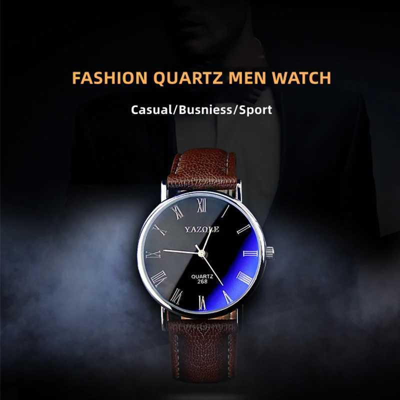 YAZOLE Men Watches Roman Numerals Blu-Ray Faux Leather Band Analog Quartz Watch Fashion Business Men's Wrist Watch Reloj HombreT260916