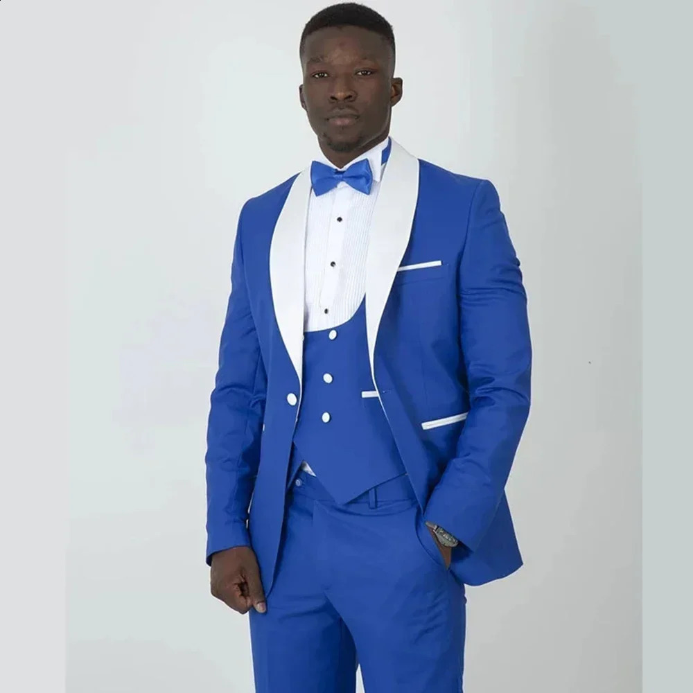 Blue Formal Elegant Men Suit Groom Tuxedo Prom Shawl Lapel Slim Fit Blazer Hombre High Quality Custom 3 Piece Set Costume Homme 260917