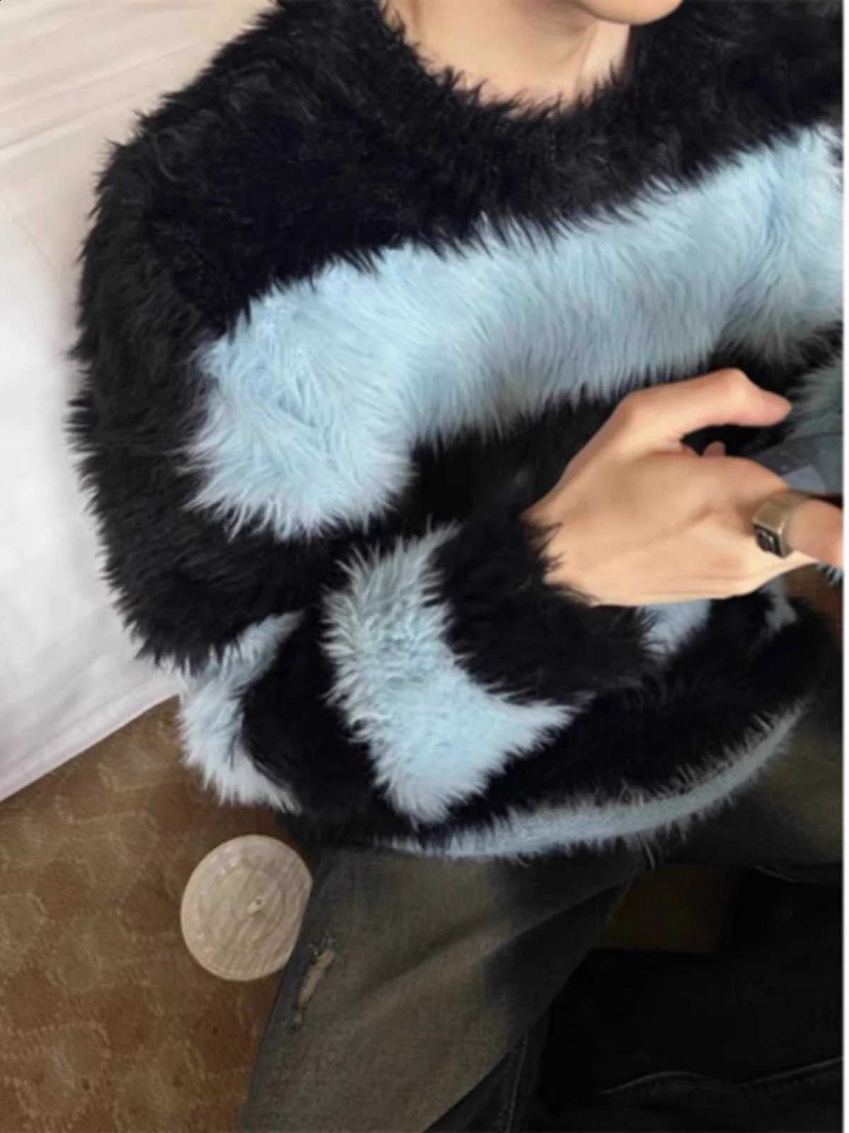 Sweater Knitted Cleanfit Fake Men's Fur Soft Cozy Autumn Winter Style American High Street Color Block Stripes High End... J260916
