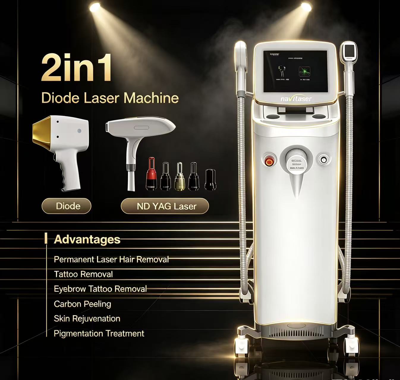 Diode Laser 2-in-1 Floor Standing Hair Removal & Tattoo Removal Machine for Beauty Salons