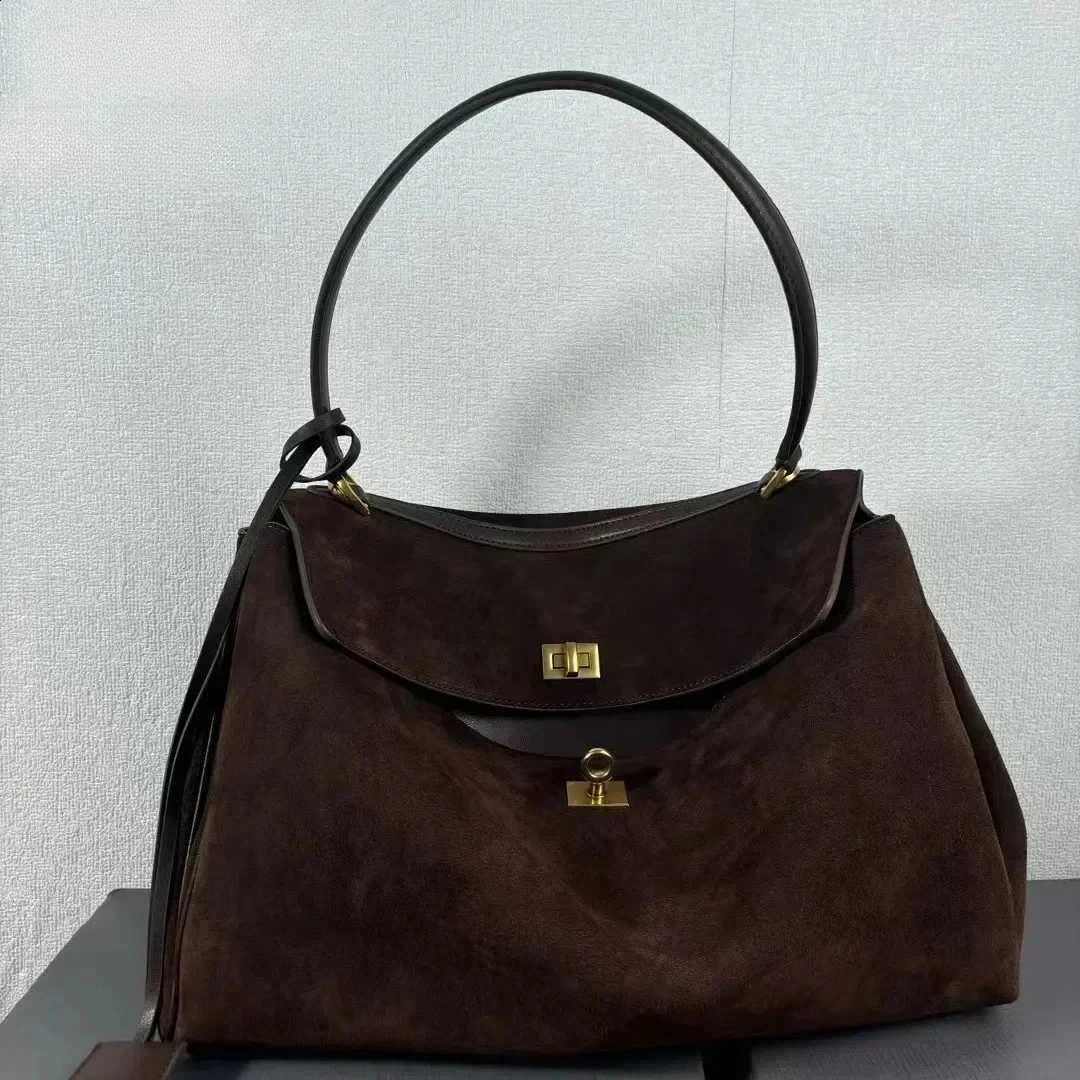 Tote Large Capacity Suede Leather Bag for Women Cowhide Shoulder Bag Designer Lock Satchel Chic Soft Nubuck Crossbody Purse H260905