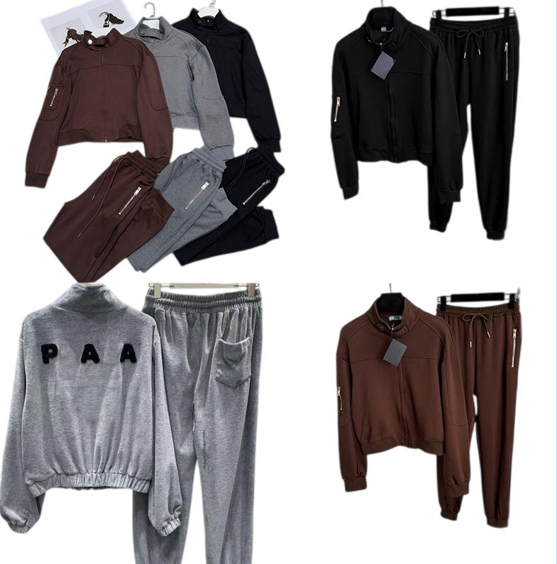 Tracksuit women designer zip up stand collar jacket pants 2 piece outfit casual vintage long sleeve sport set hiking jacket sweatsuits for women bag