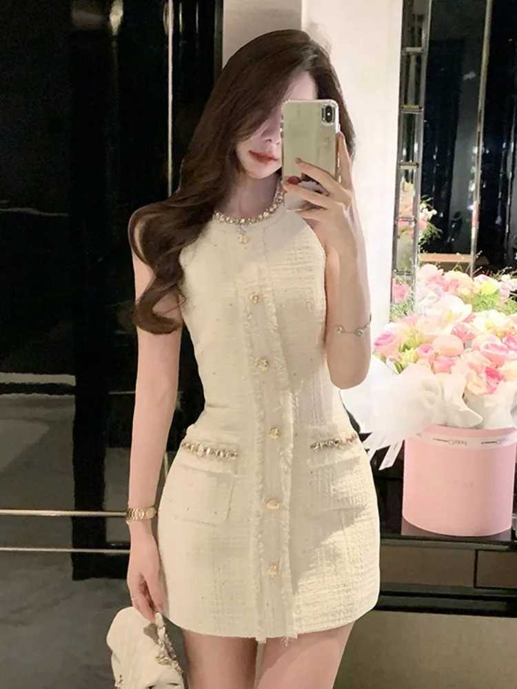 Tweed Korean Sweet Small Fragrance Short Dresses For Women 2025 Fashion Luxury Beading Summer Dress Hotsweet Sexy Party Dress C260917