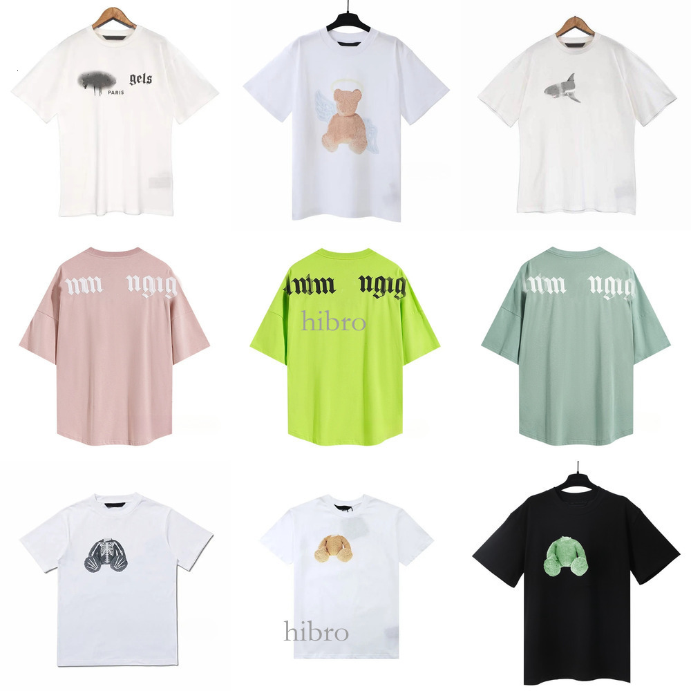 Palm Ang T Shirt Splashed Ink Graphic Tee Men Street Vintage Hip Hop Short Sleeve Casual Round Neck Graffiti Letter Print Shirt Women Black Bear Pal