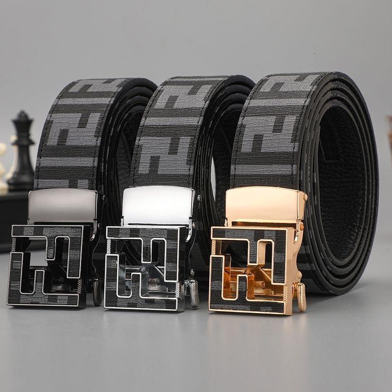 Letter automatic buckle men's leather belt, made of top-grain cowhide, 3.5cm wide, suitable for business casual wear with dress pants or jeans