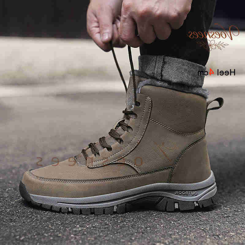 Winter Fleece Lined Men Snow Boots 4cm Thick Heel Waterproof Non Slip High Top Outdoor Hiking Shoes Warm Plush Ankle Boots Shoes D260917