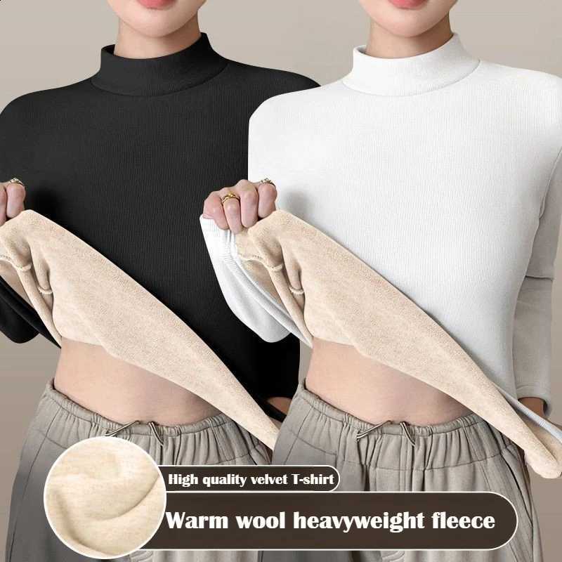 New Women Autumn Winter Fashion Turtleneck Warm Top Female Slim Fit Ladies Fleece-lined Soft Pullovers Long-sleeved T-shirt H260916