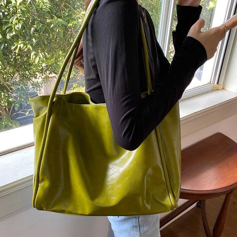 Green Vintage Women's Bag Large Capacity Soft Pu Shoulder Underarm Bags Simple All-match Ladies Handbag Elegant Fashion Totes H260916