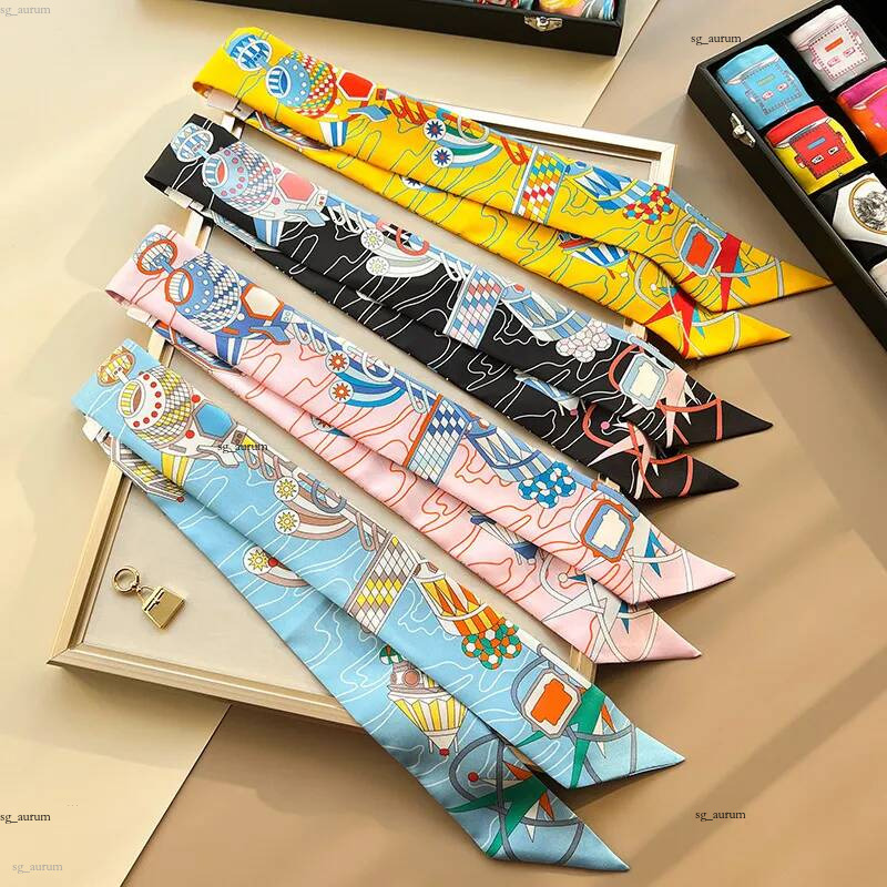 Quality and High End Majia Twill Womens Long Silk Scarf Arm Bag Ribbon Wrapped Handle Decorative Thin Narrow Small